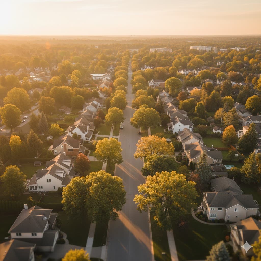 Charming neighborhood at golden hour