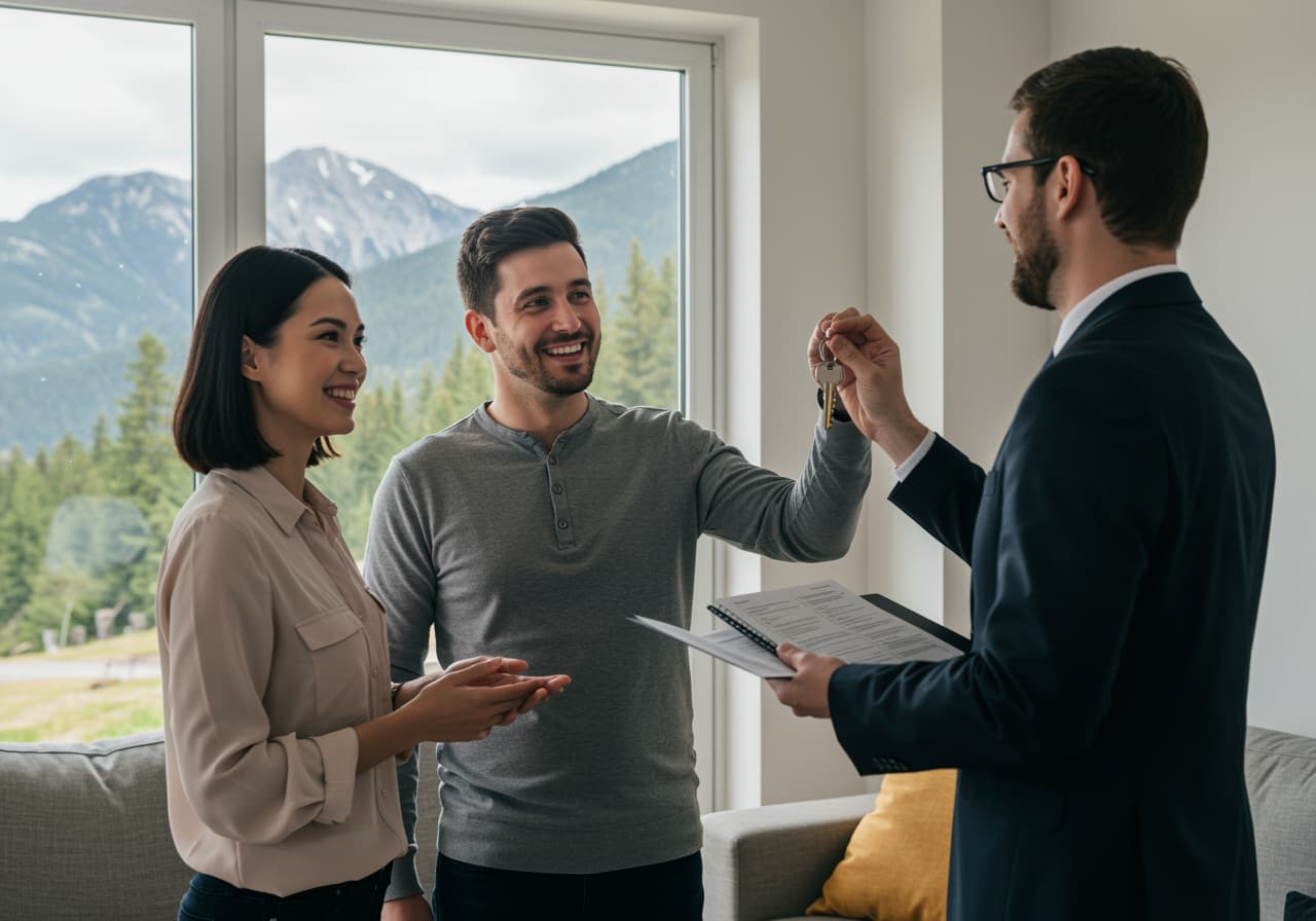 Family in front of their first home